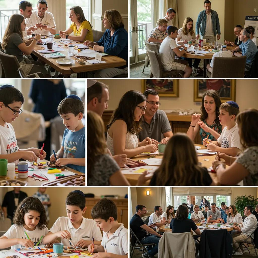 Families engaging in diverse Passover activities at a resort, highlighting inclusivity and fun