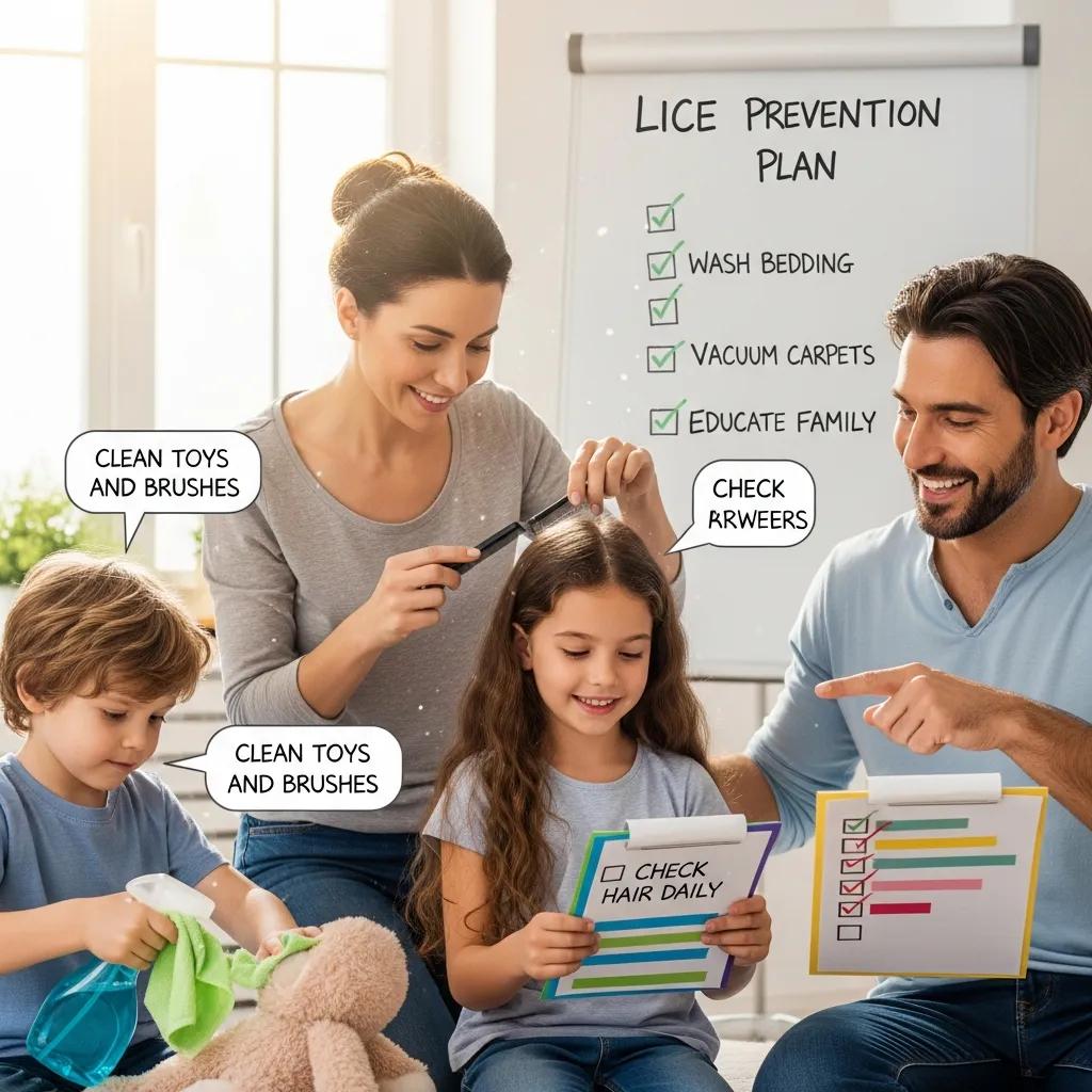 Family collaborating on lice prevention measures, emphasizing teamwork and proactive care