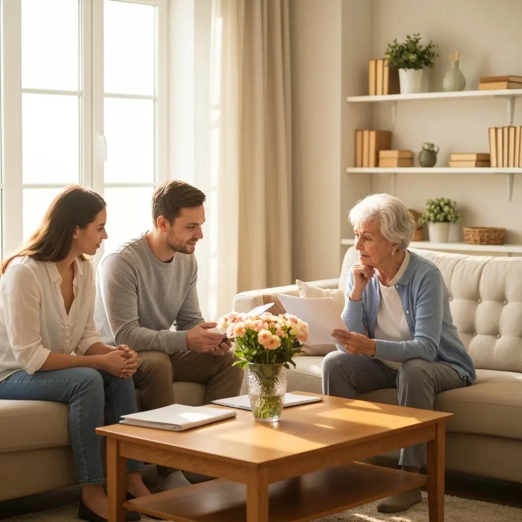 Family discussing cleanup options with a discreet professional cleaning specialist Family discussing cleanup options with a discreet professional cleaning specialist