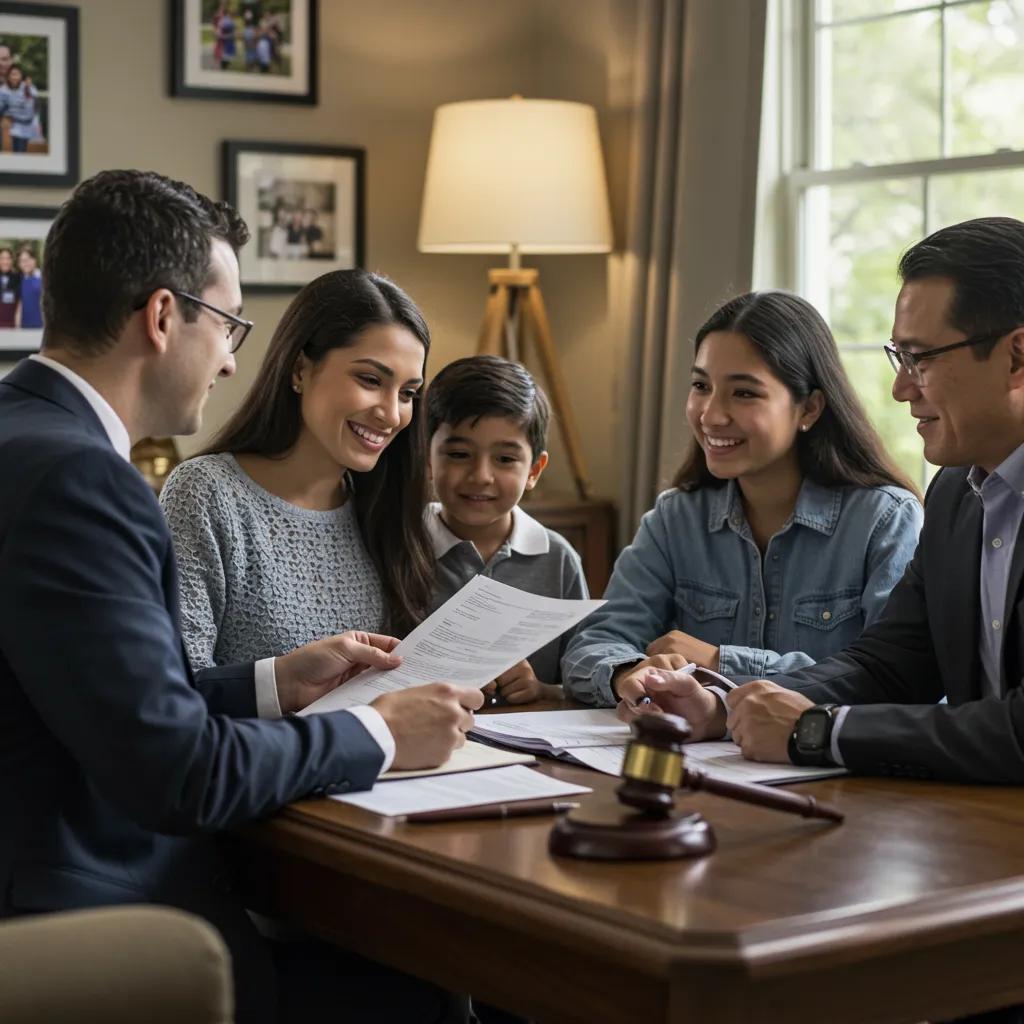 Family consulting with an immigration lawyer in a supportive office environment Family consulting with an immigration lawyer in a supportive office environment