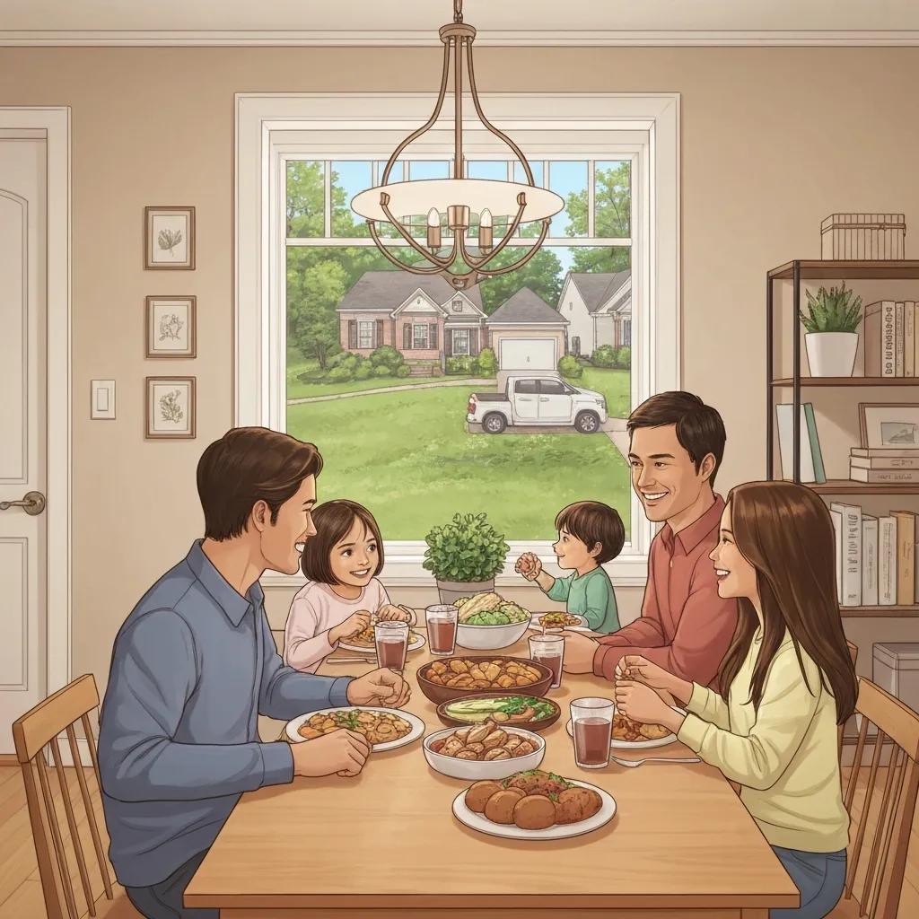 Family enjoying a meal in a cozy Glen Allen home, reflecting local suburban life