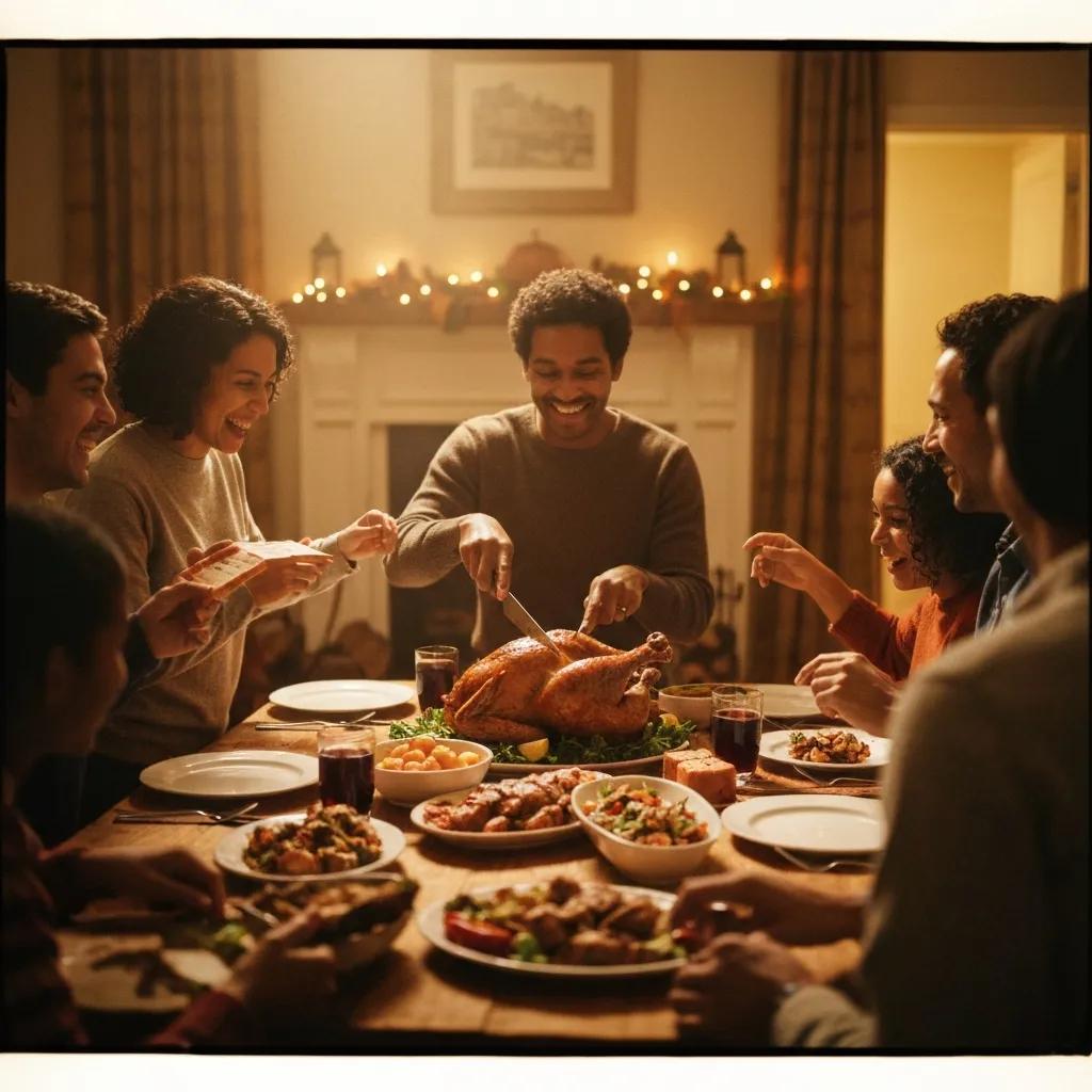 Family members of all ages playing Thanksgiving games in a backyard, highlighting fun and togetherness
