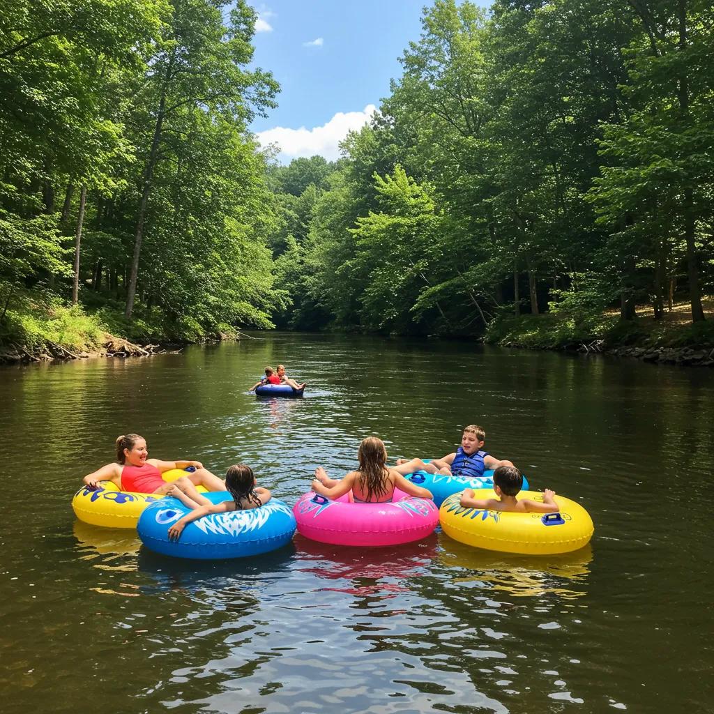 Family tubing on a calm river in Blue Ridge GA