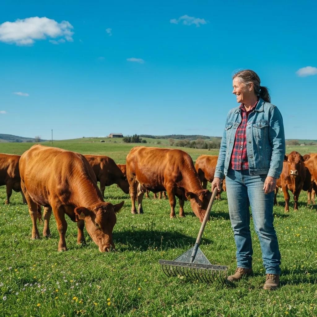 Rancher standing with Corriente cattle in pasture — showcasing sustainable ranching and premium beef