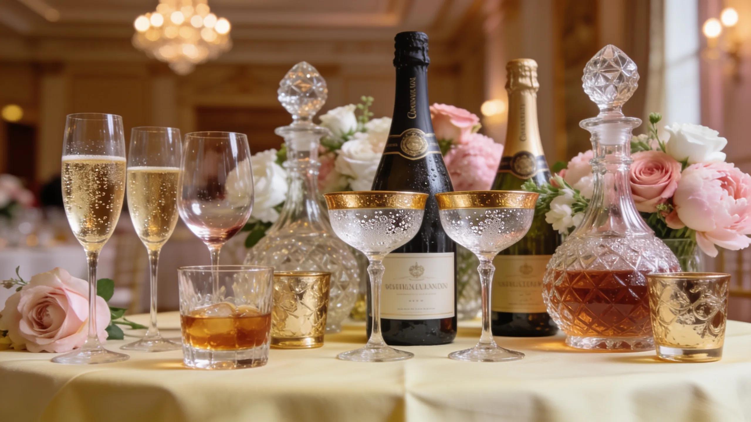 Premium wedding drinks delivery setup with champagne and elegant décor