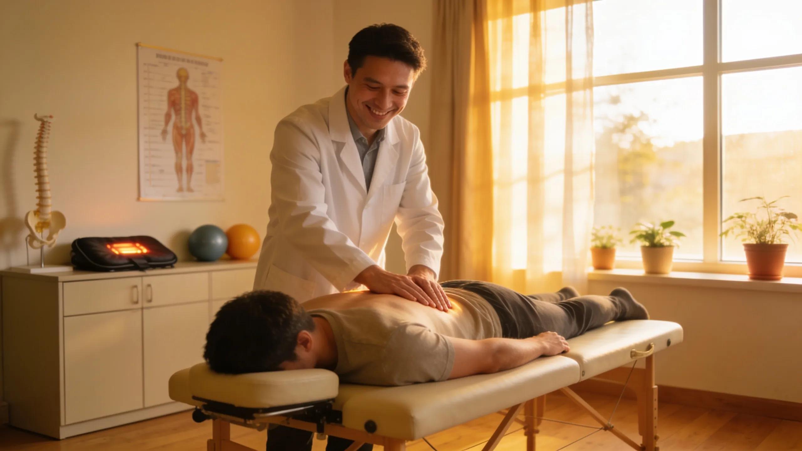 Chiropractor providing care in a cozy clinic environment, emphasizing personal injury recovery