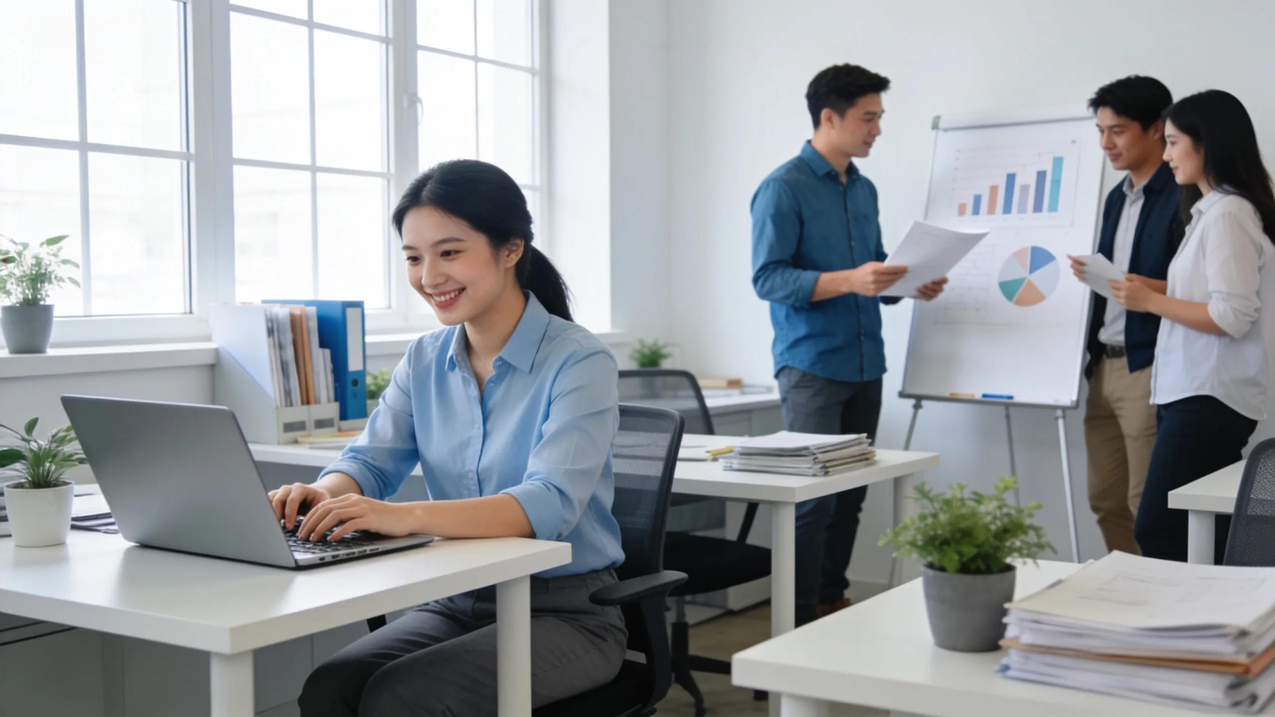 Employees in a clean office demonstrating improved health and productivity