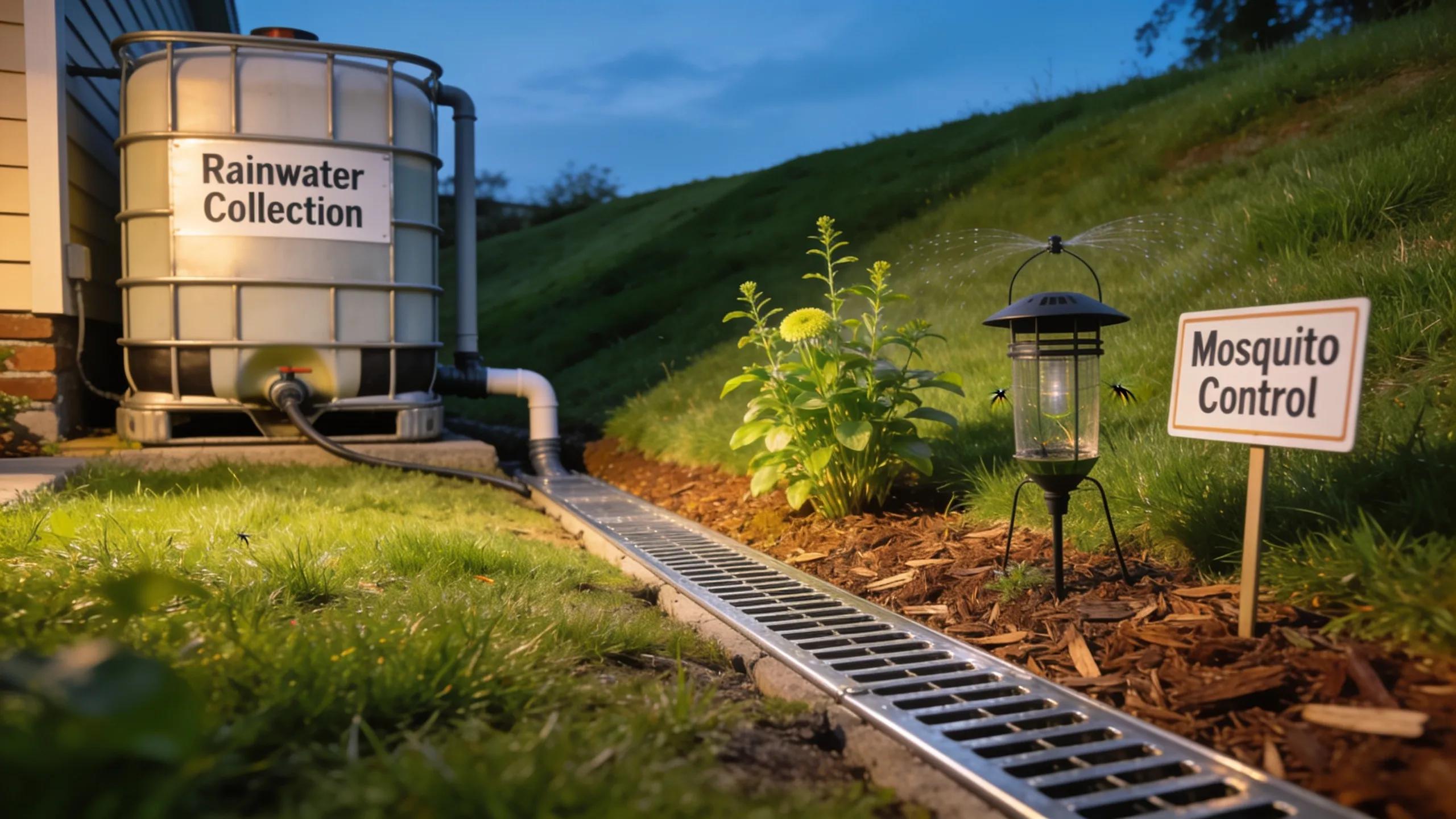 backyard scene demonstrating effective mosquito control and drainage solutions