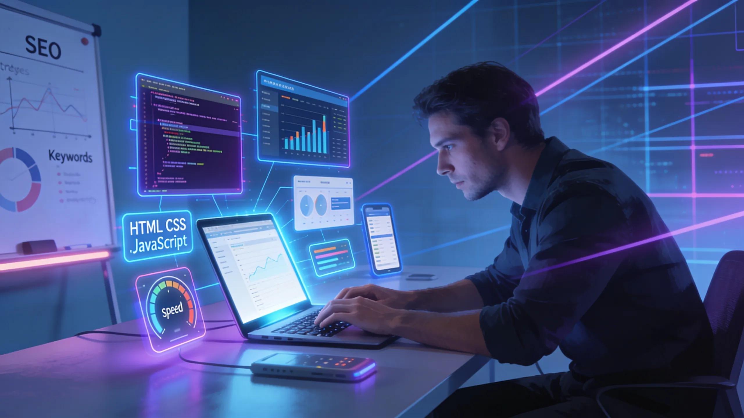 Tech-savvy professional analyzing website performance and technical SEO elements