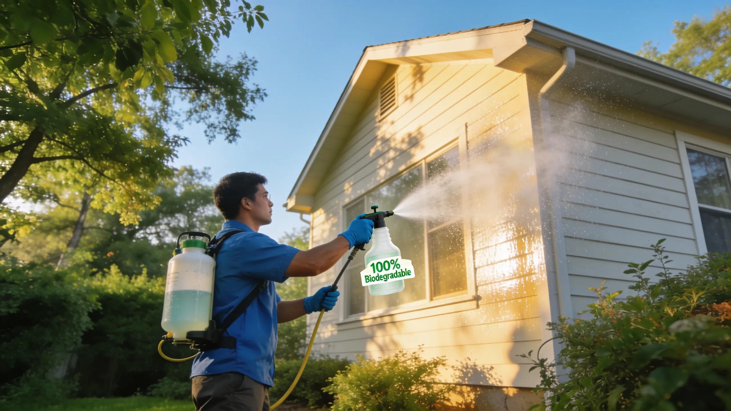 Eco-friendly house washing showcasing biodegradable cleaning solutions