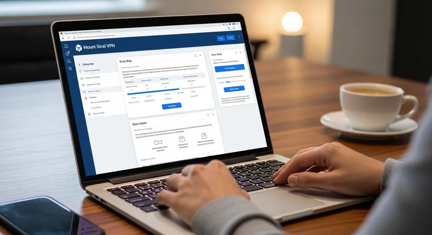 Installing Mount Sinai VPN on a laptop — setup steps visible on screen