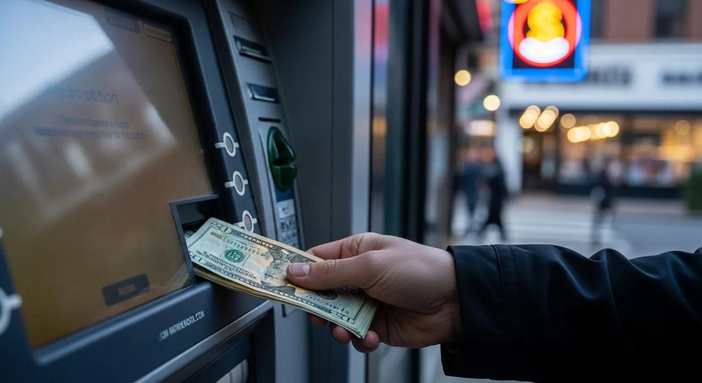 Person receiving cash from an ATM, representing the quick access to funds through payday loans