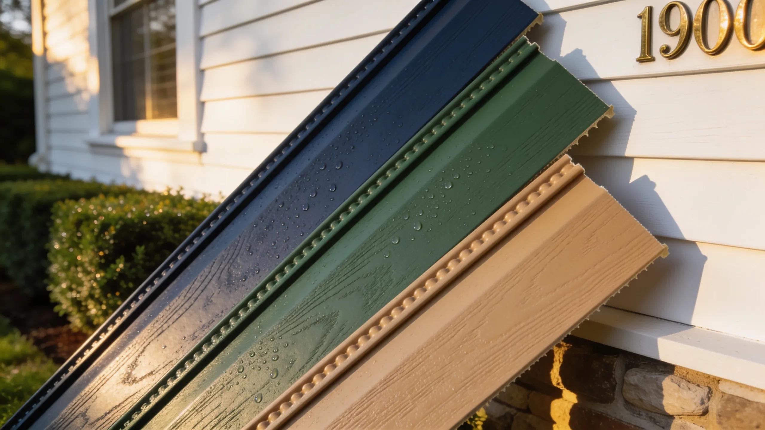 Close-up of colorful vinyl siding textures on a home exterior