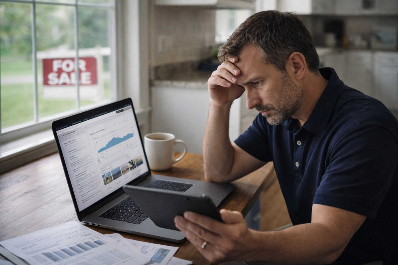 Homeowner reviewing home price estimate showing overpricing mistake in Prince William County VA