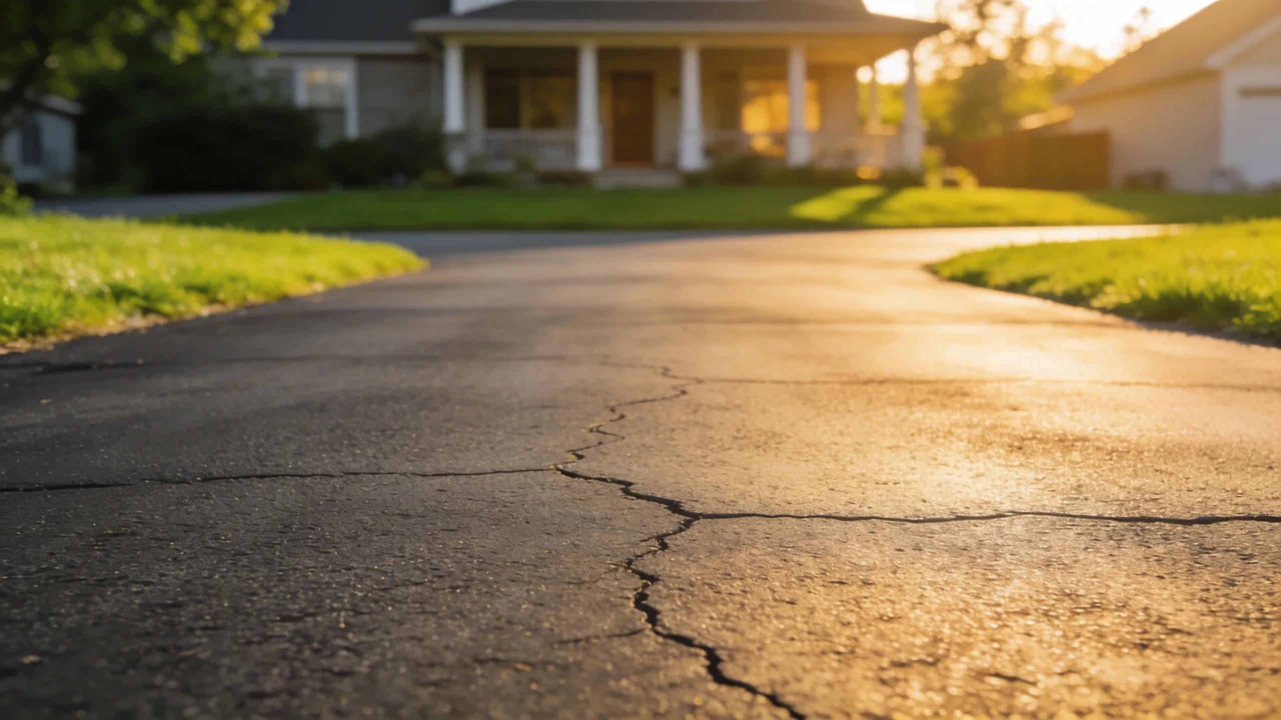 Asphalt driveway showing minor signs of wear in a residential setting