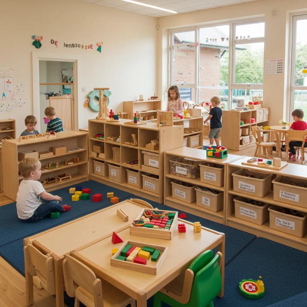 Flexible learning area for toddlers with colorful furniture and engaging activity zones