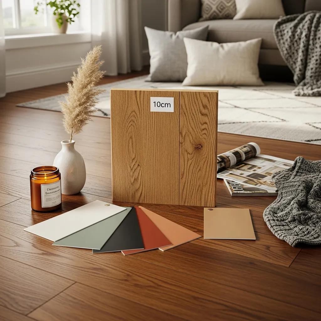 Cosy living room with a flooring sample showing colour and texture for home styling decisions