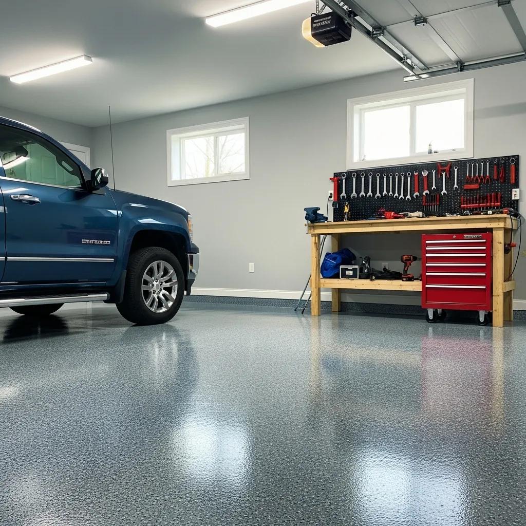 Fresh polyaspartic garage floor — durable, low‑maintenance, and visually appealing
