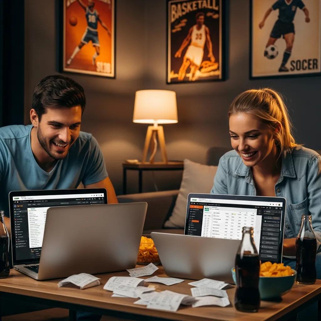 Friends placing peer-to-peer sports bets in a casual living room setting