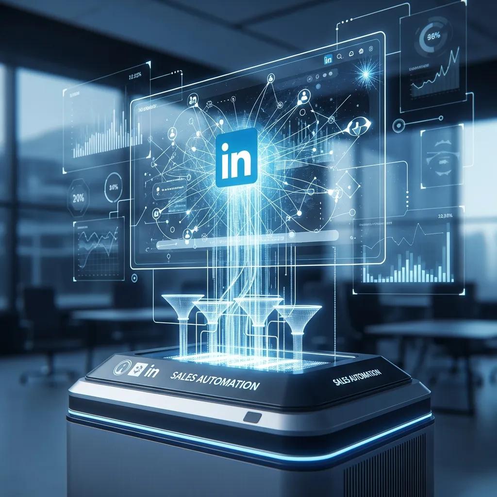 Futuristic visual of an AI sales engine symbolising LinkedIn automation and efficiency