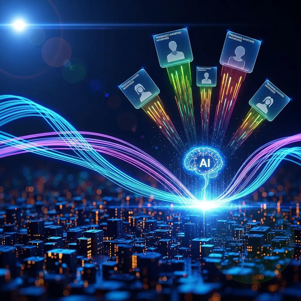 Futuristic depiction of AI-driven lead generation trends, emphasizing innovation and data-driven strategies