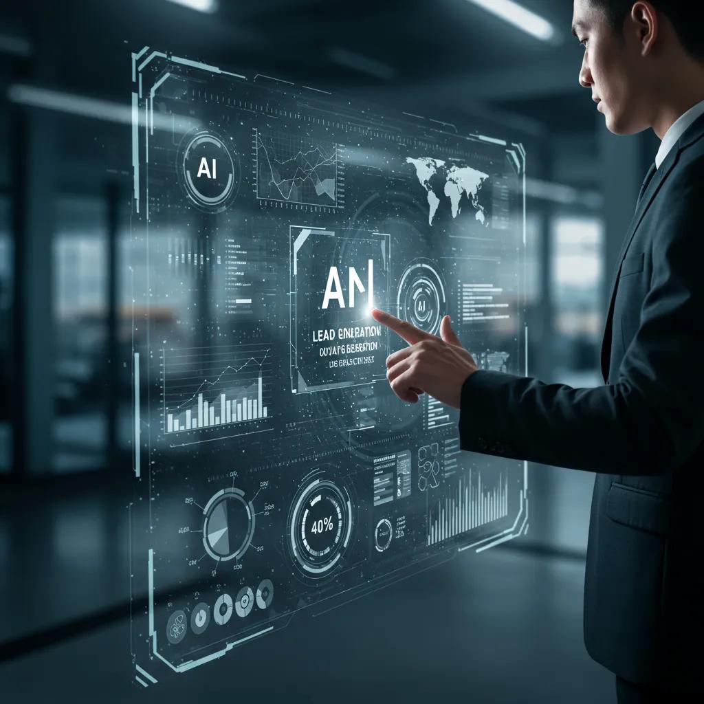 Futuristic interface showcasing AI and predictive analytics in B2B lead generation