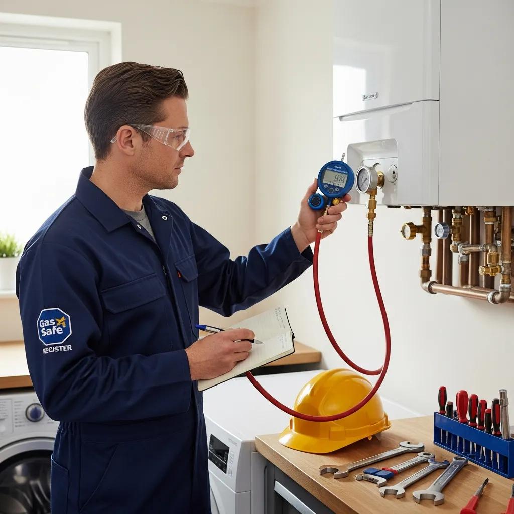 Gas Safe registered engineer inspecting a boiler for safety and compliance