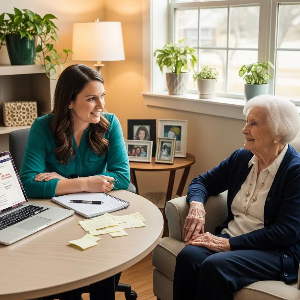 Geriatric care manager consulting with an elderly client
