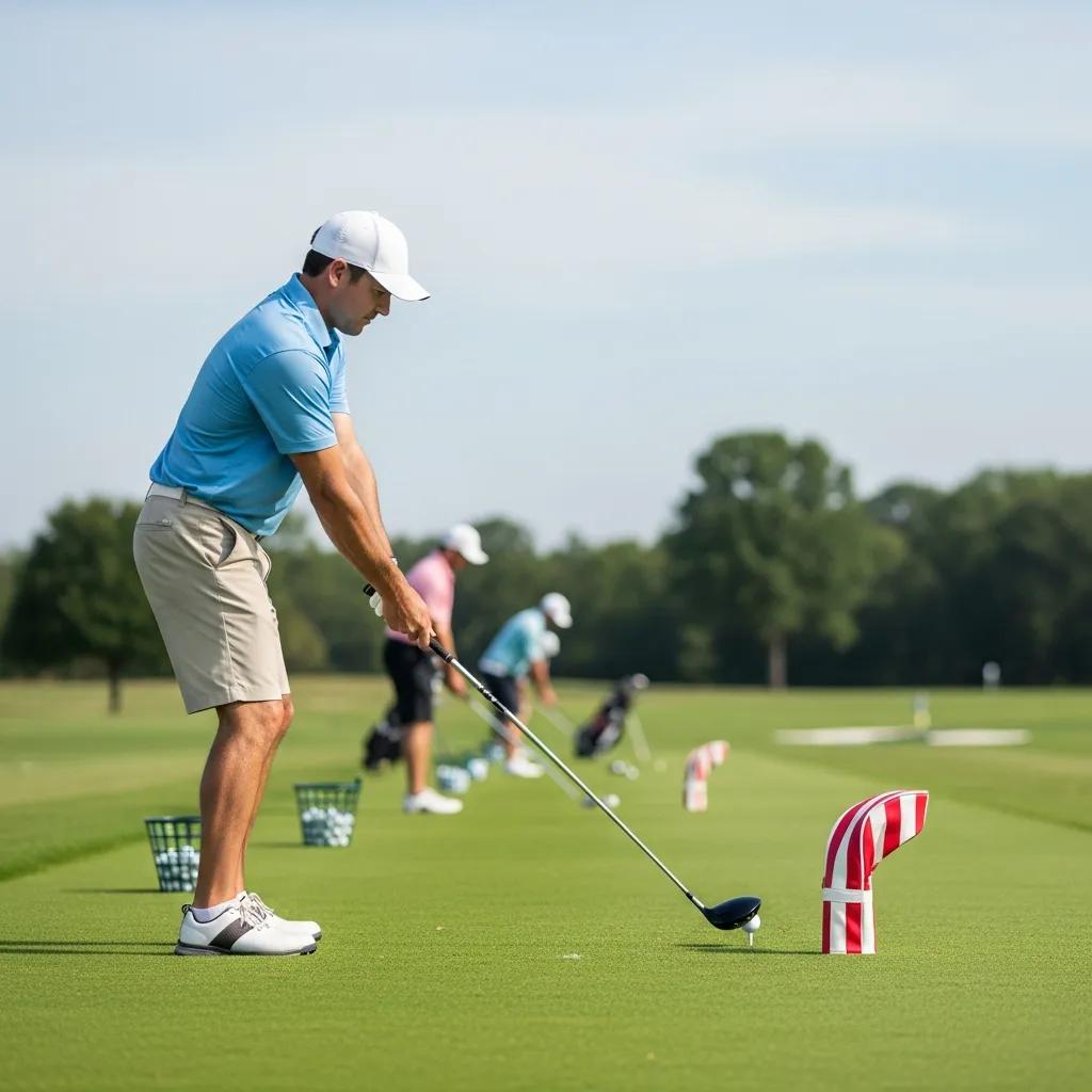 Player practicing an inside‑out path drill using a headcover as a visual gate