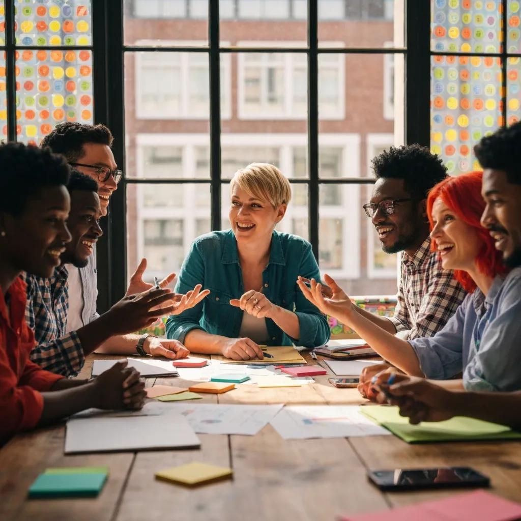 Small group mapping values during a collaborative brainstorming session Small group mapping values during a collaborative brainstorming session