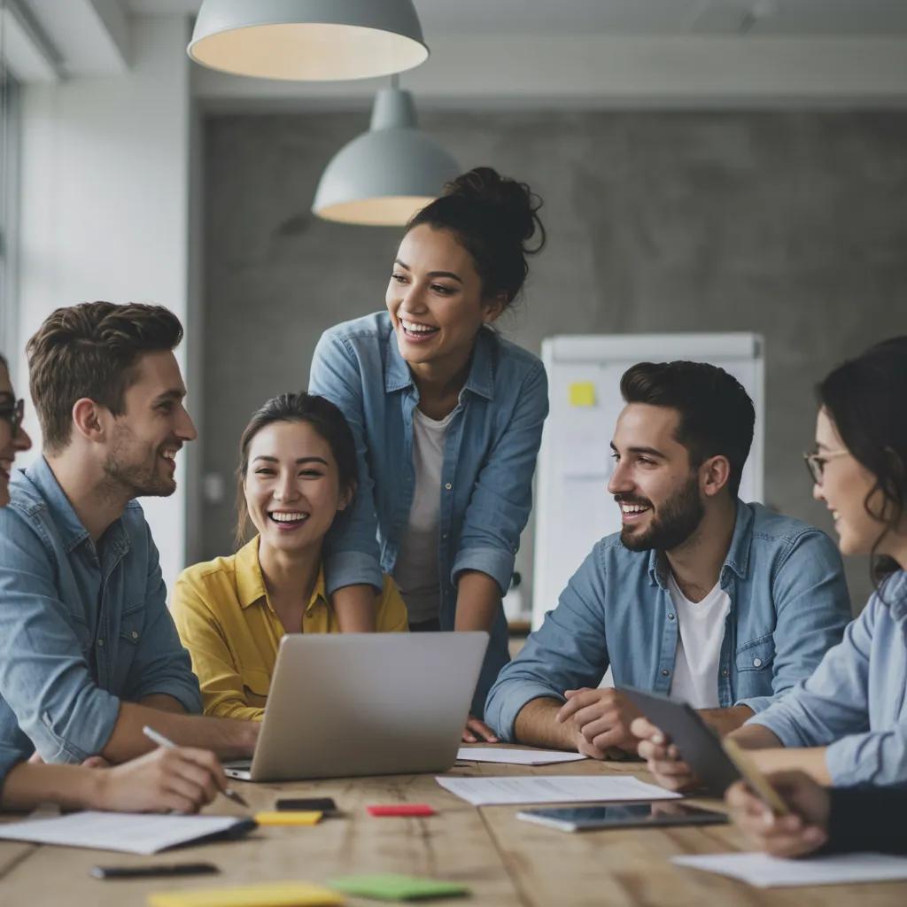Group of diverse individuals engaged in effective communication in a modern office setting Group of diverse individuals engaged in effective communication in a modern office setting