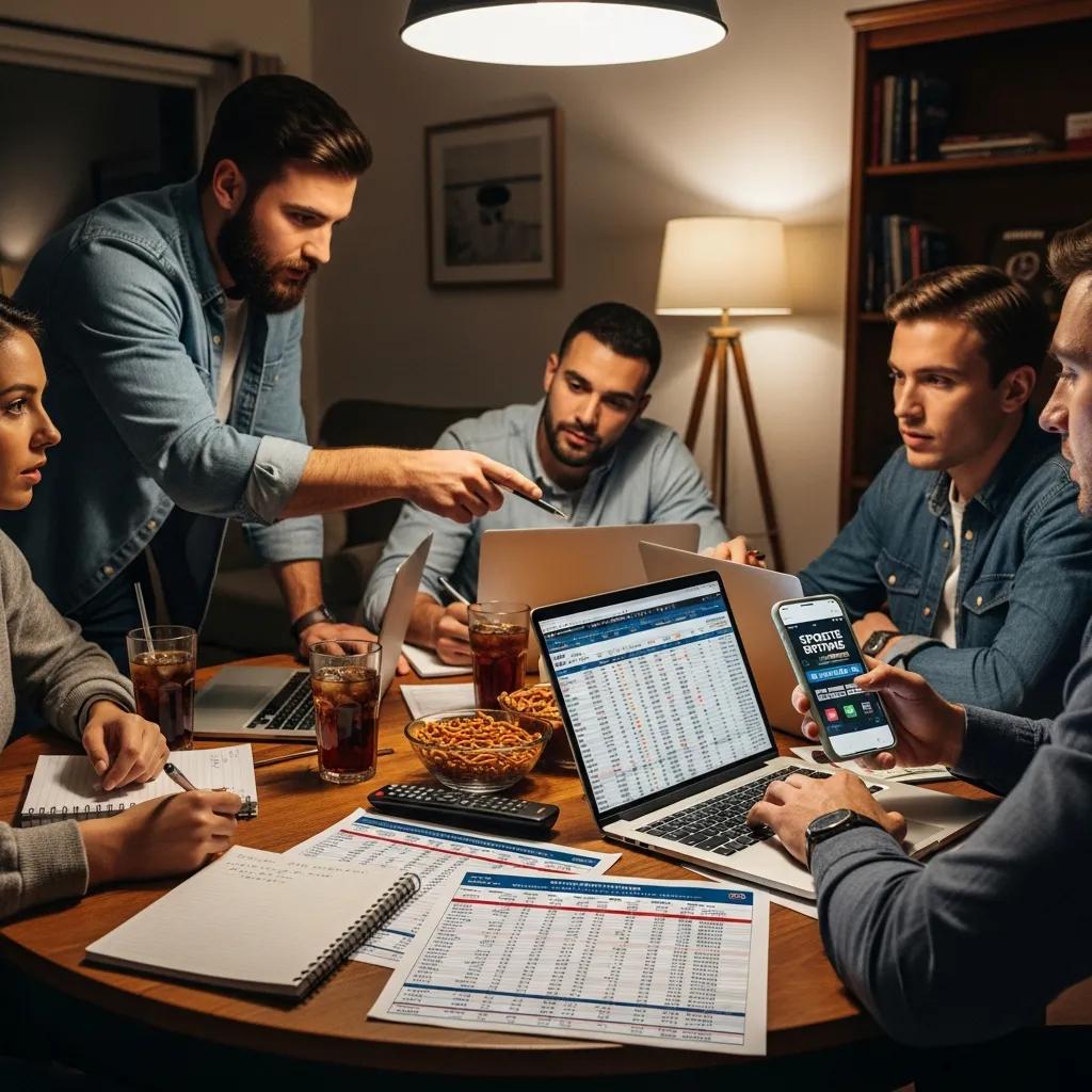 Friends collaborating on advanced college football betting strategies