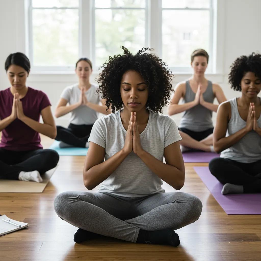 Group of individuals practicing self-regulation techniques for emotional healing