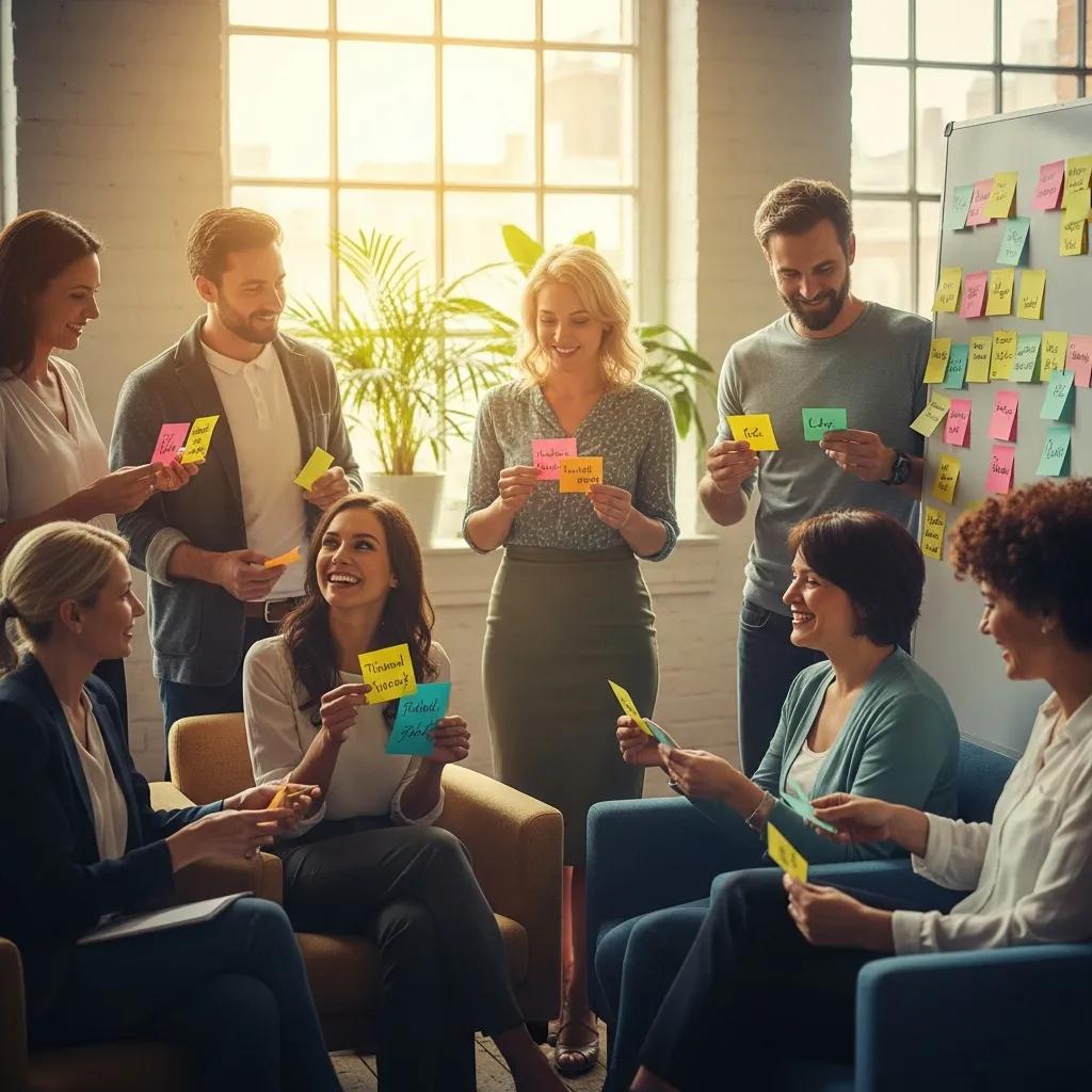 Group of professionals sharing gratitude in an office, illustrating effective gratitude practices for a positive mindset