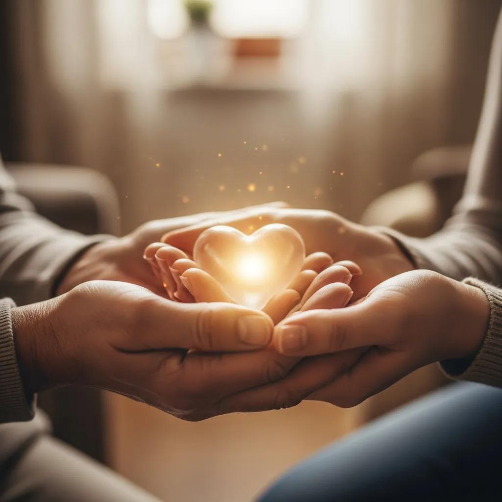 Hands holding a heart-shaped object — a symbol of empathy and connection Hands holding a heart-shaped object — a symbol of empathy and connection