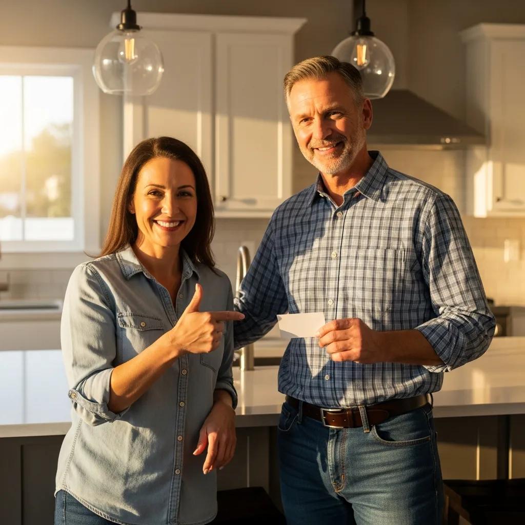 Satisfied homeowner giving a referral to a contractor after a successful project