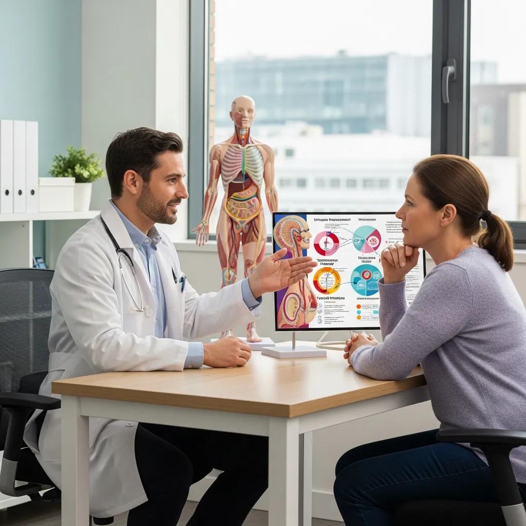 Healthcare professional discussing bioidentical hormone therapy benefits with a patient