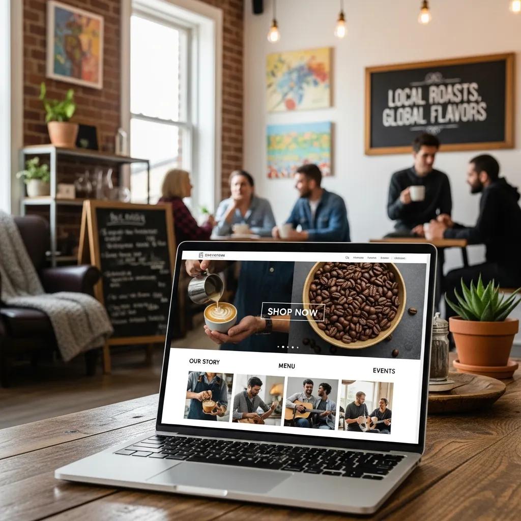 Laptop displaying a high-conversion website in a café setting