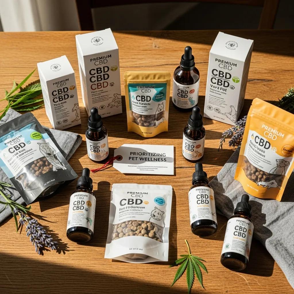 High-quality CBD products for pets displayed on a table, emphasizing safety and quality
