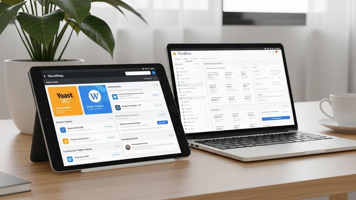 Device screen showing WordPress features, highlighting practical tools for small-business websites.