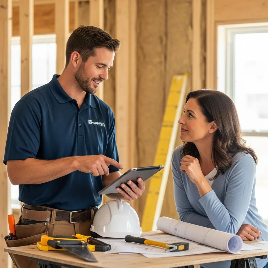 Contractor reviewing project details with a homeowner on site