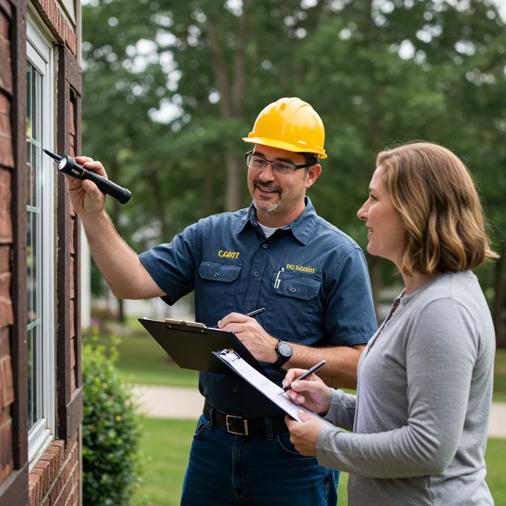 Home inspector engaging with a homeowner in Greenville, SC, emphasizing reliable home inspection services Home inspector engaging with a homeowner in Greenville, SC, emphasizing reliable home inspection services