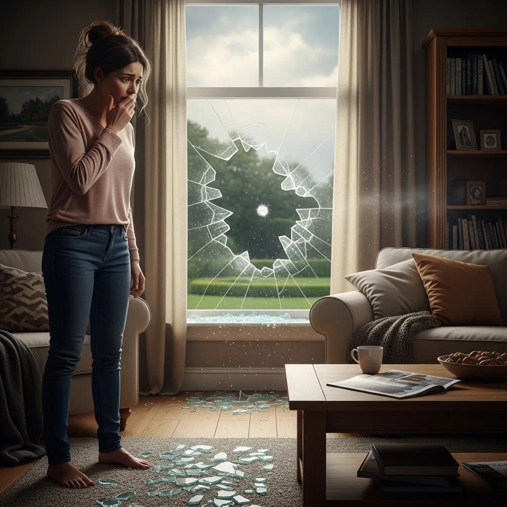 Person inspecting living room damage after theft and vandalism