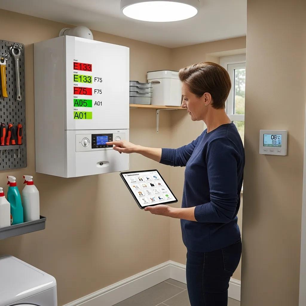 Homeowner checking boiler and thermostat settings for safety