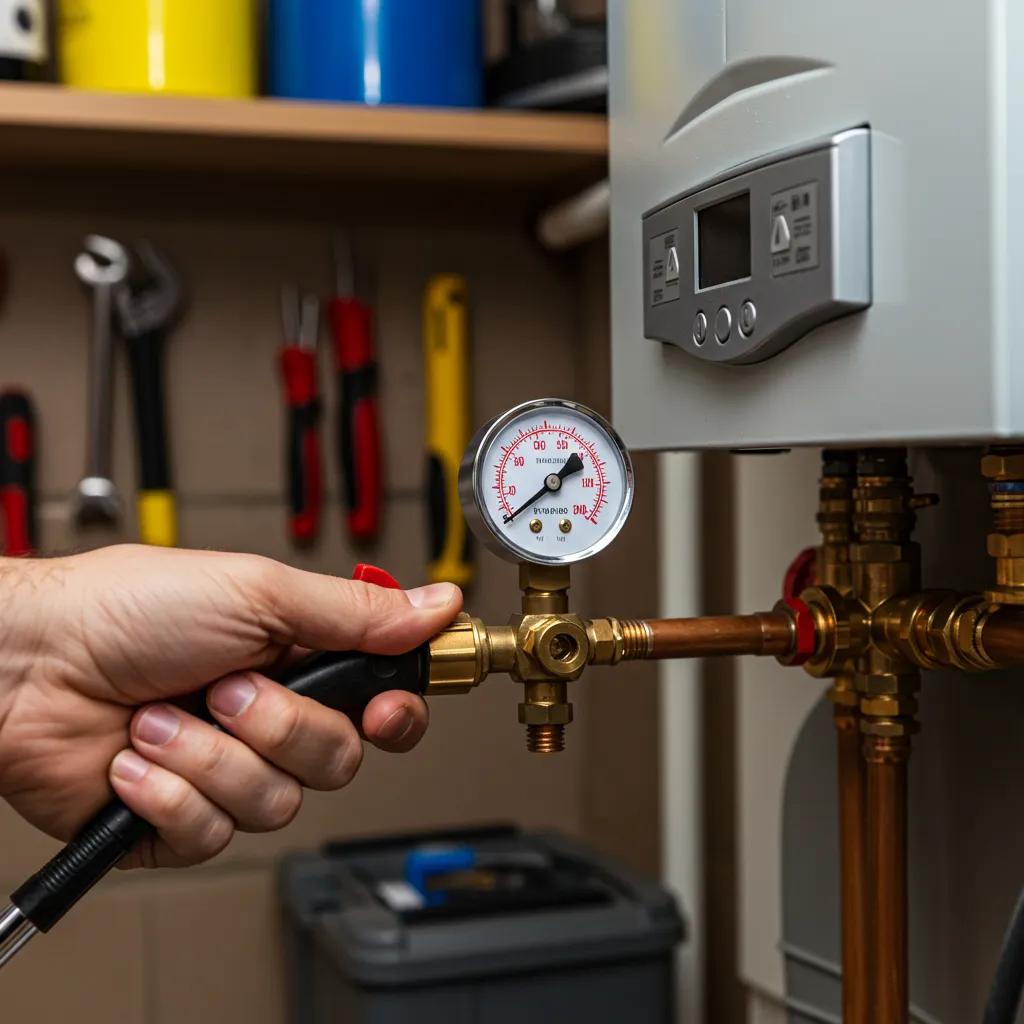 Warm and inviting winter home with a Gas Safe engineer inspecting a modern boiler