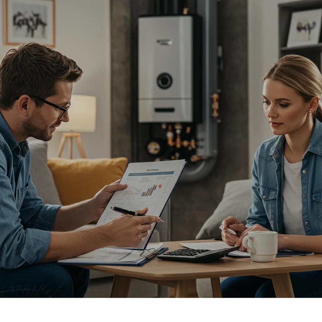 Homeowner discussing boiler finance options with a professional in a cozy Glasgow living room