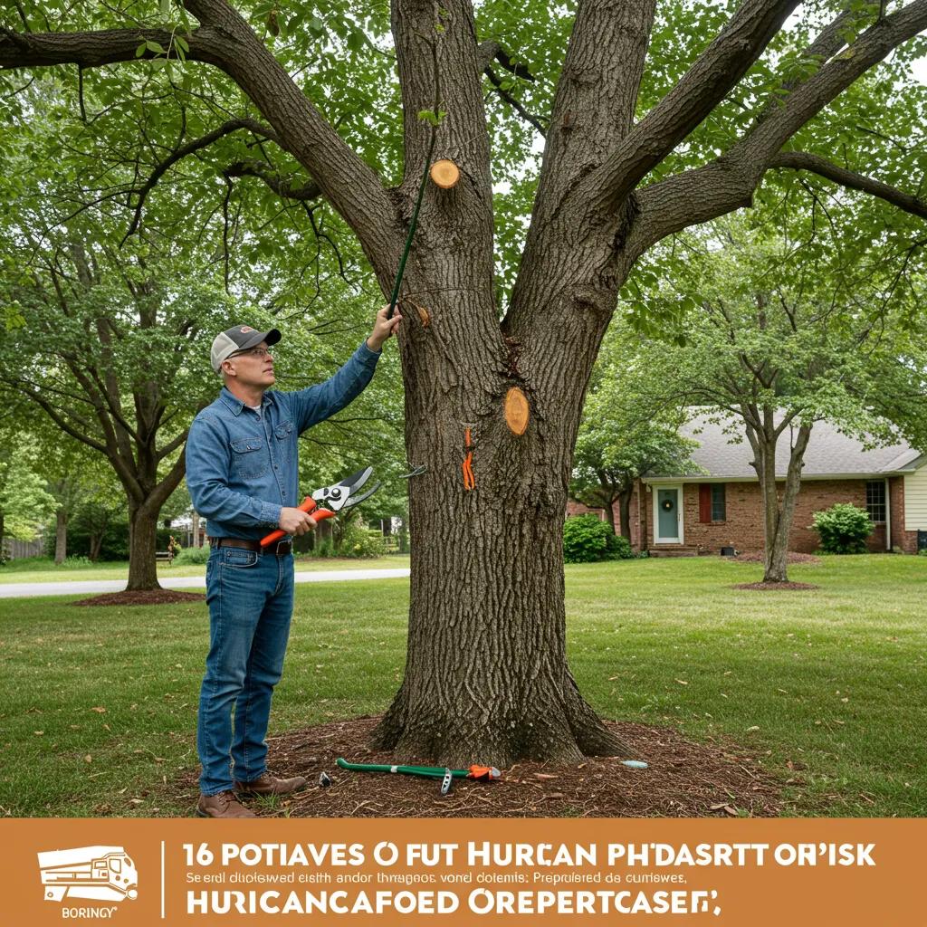 Homeowner inspecting a tree for hurricane preparedness, highlighting proactive tree care measures