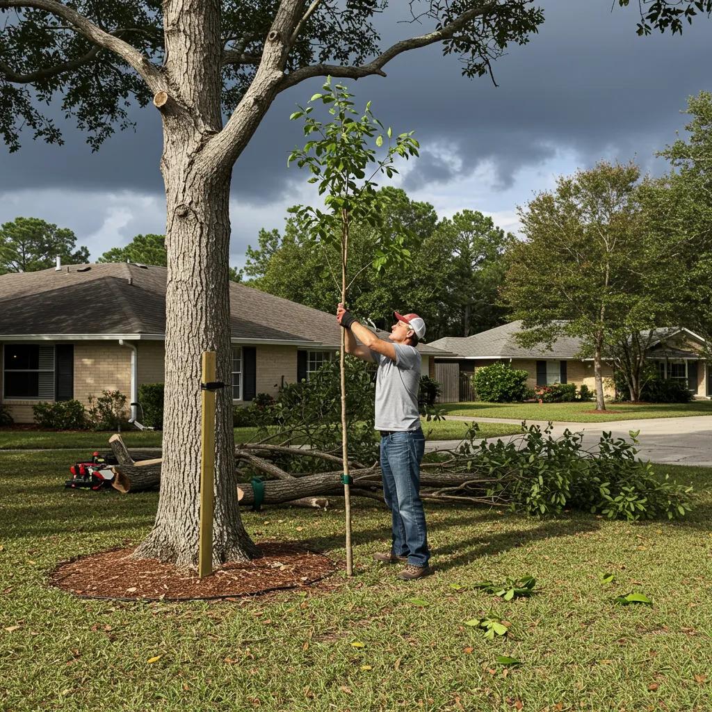 Homeowner preparing trees for storm season in Volusia County
