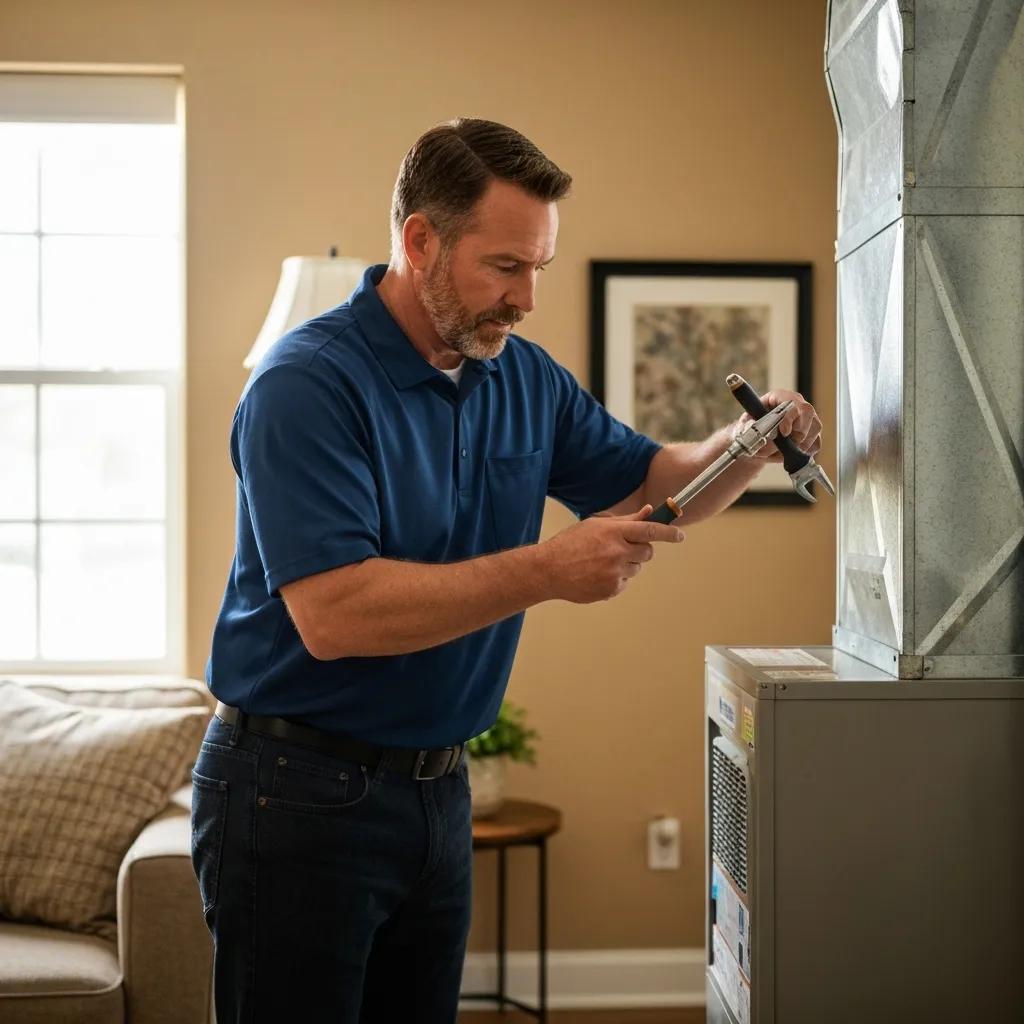 Ace Tech technician performing a residential furnace tune-up Ace Tech technician performing a residential furnace tune-up