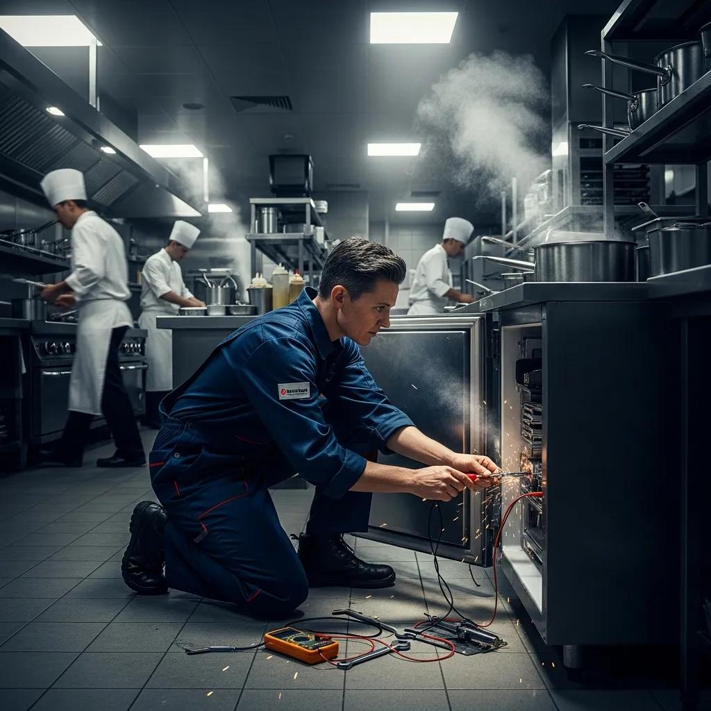 Frascona technician making emergency repairs to a commercial refrigeration unit